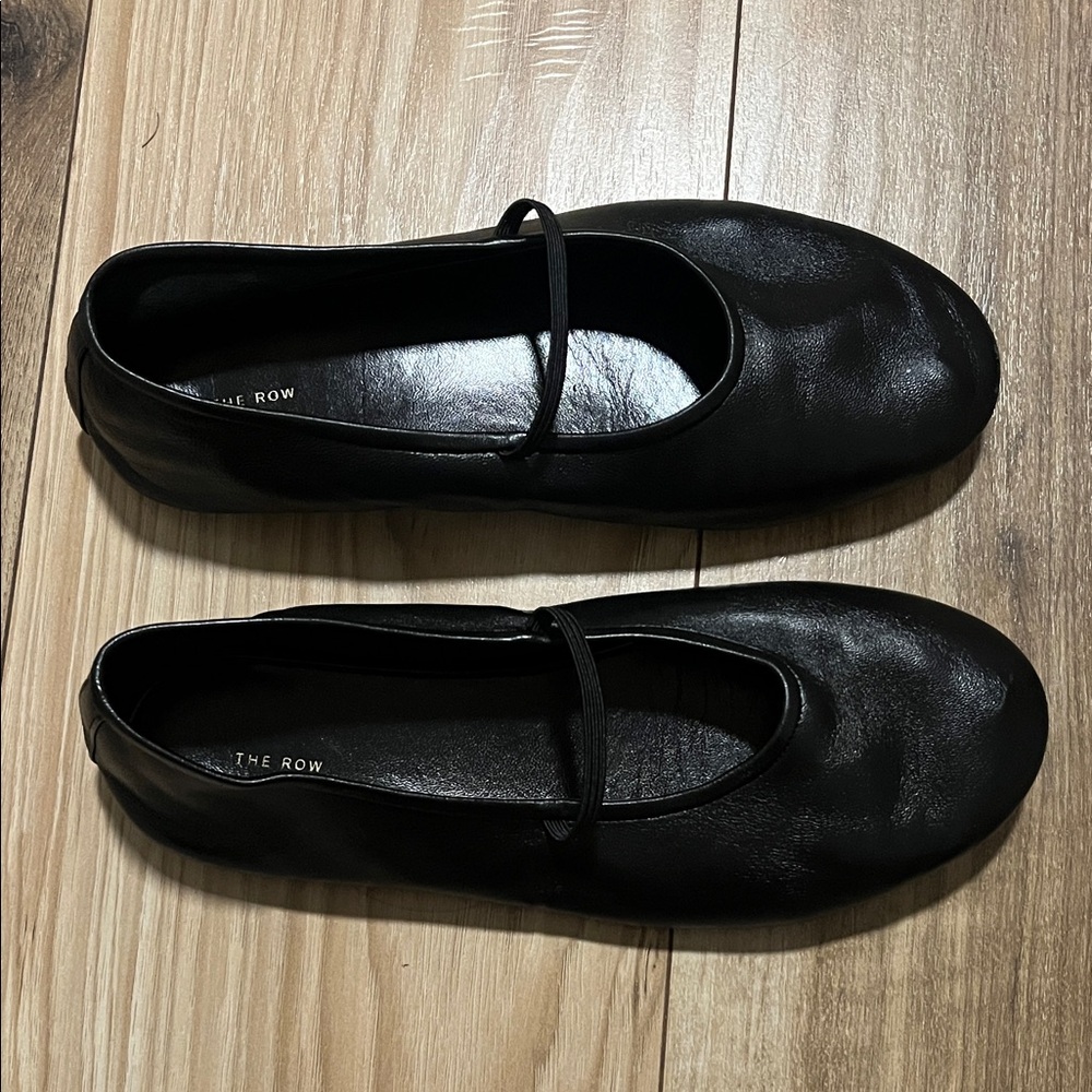 The Row Black lambskin band ballerina Leather Flats